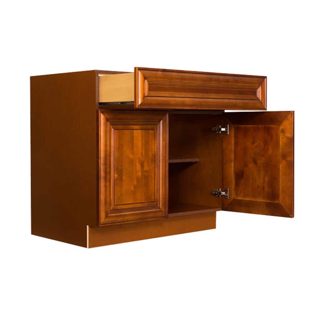 LIFEART CABINETRY Cambridge Assembled 42x34.5x24 in. Base Cabinet with 2 Doors and 1 Drawer in Chestnut