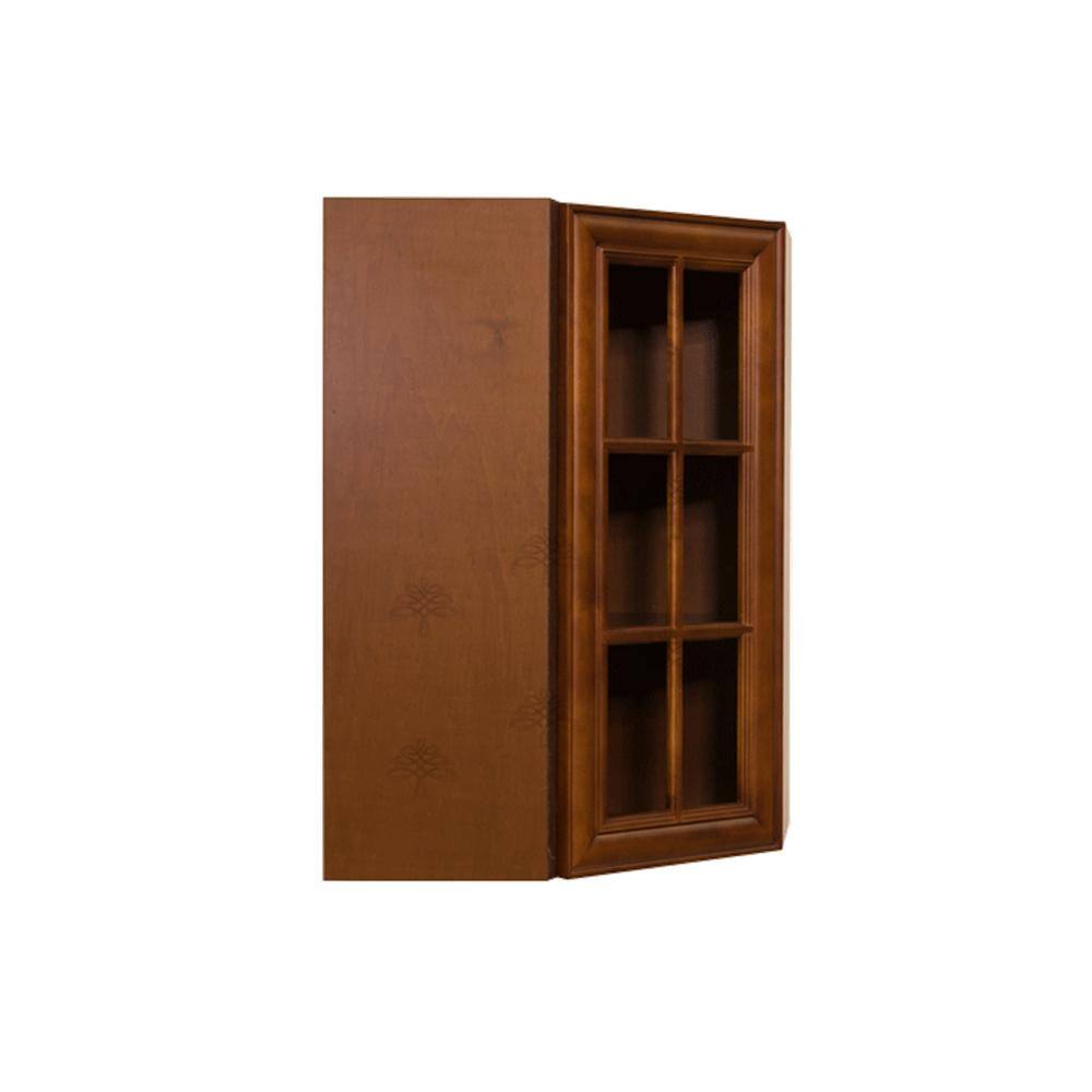 LIFEART CABINETRY Cambridge Assembled 24 in. x 36 in. x 12 in. Wall Diagonal Mullion-Door Cabinet with 1-Door 2-Shelves in Chestnut