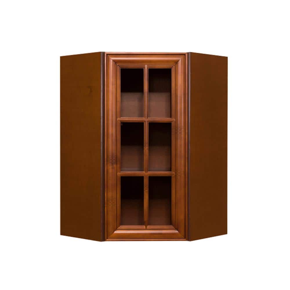 LIFEART CABINETRY Cambridge Assembled 24 in. x 36 in. x 12 in. Wall Diagonal Mullion-Door Cabinet with 1-Door 2-Shelves in Chestnut
