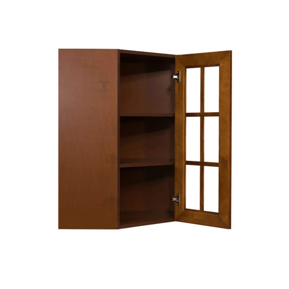 LIFEART CABINETRY Cambridge Assembled 24 in. x 36 in. x 12 in. Wall Diagonal Mullion-Door Cabinet with 1-Door 2-Shelves in Chestnut