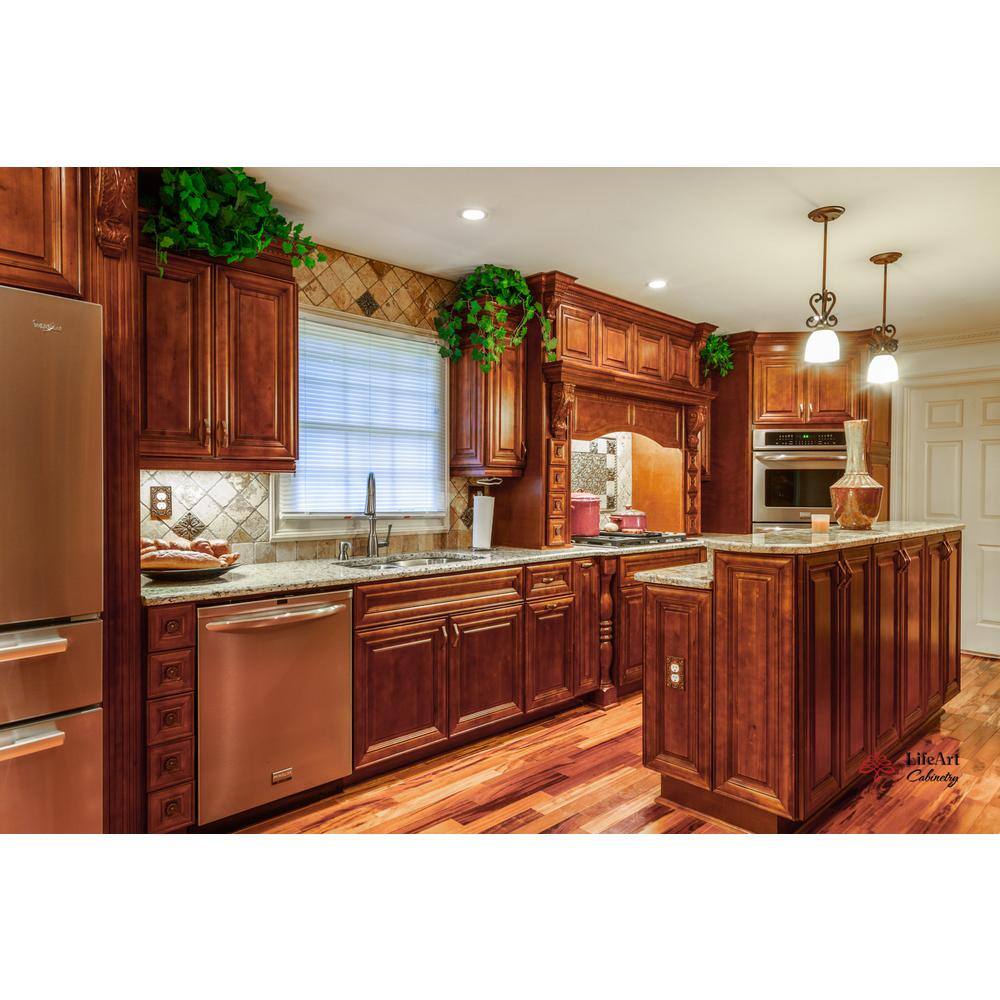 LIFEART CABINETRY Cambridge Assembled 24 in. x 42 in. x 12 in. Wall Diagonal Mullion-Door Cabinet with 1-Door 3-Shelves in Chestnut