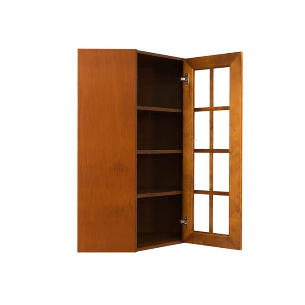 LIFEART CABINETRY Cambridge Assembled 24 in. x 42 in. x 12 in. Wall Diagonal Mullion-Door Cabinet with 1-Door 3-Shelves in Chestnut