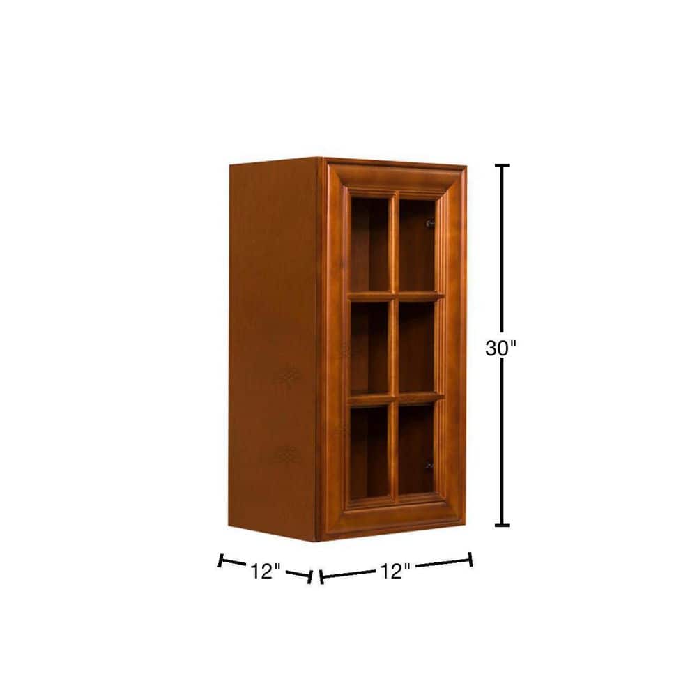 LIFEART CABINETRY Cambridge Assembled 12x30x12 in. Wall Mullion Door Cabinet with 1 Door 2 Shelves in Chestnut