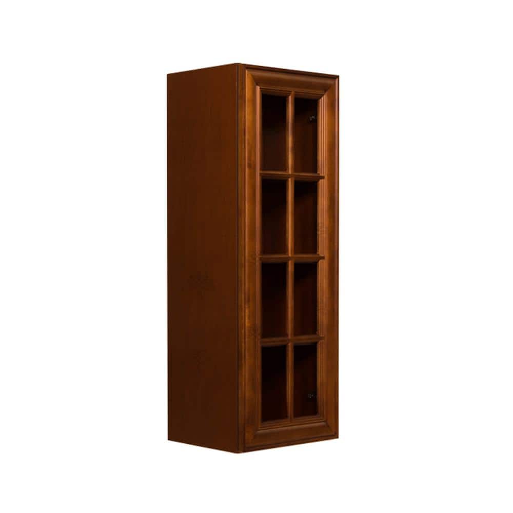 LIFEART CABINETRY Cambridge Assembled 15x42x12 in. Wall Mullion Door Cabinet with 1 Door 3 Shelves in Chestnut
