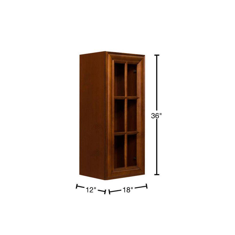 LIFEART CABINETRY Cambridge Assembled 18x36x12 in. Wall Mullion Door Cabinet with 1 Door 2 Shelves in Chestnut