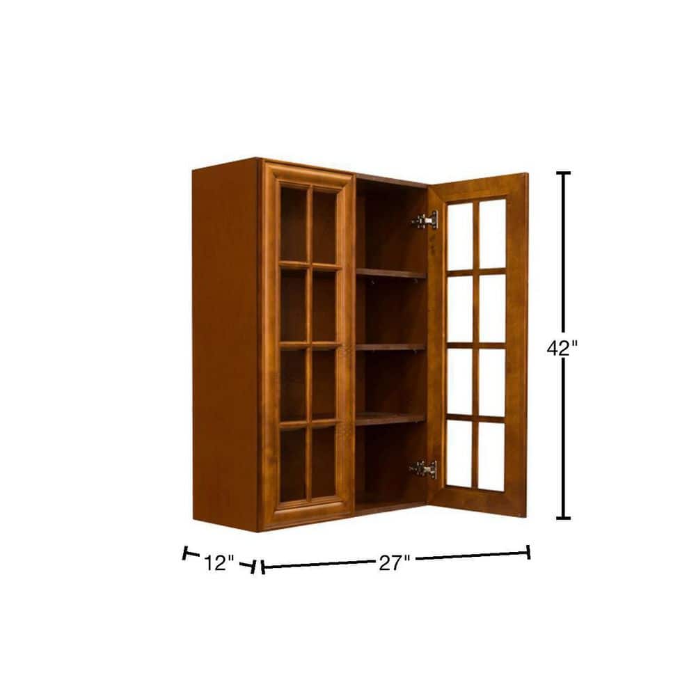 LIFEART CABINETRY Cambridge Assembled 27x42x12 in. Wall Mullion Door Cabinet with 2 Doors 3 Shelves in Chestnut