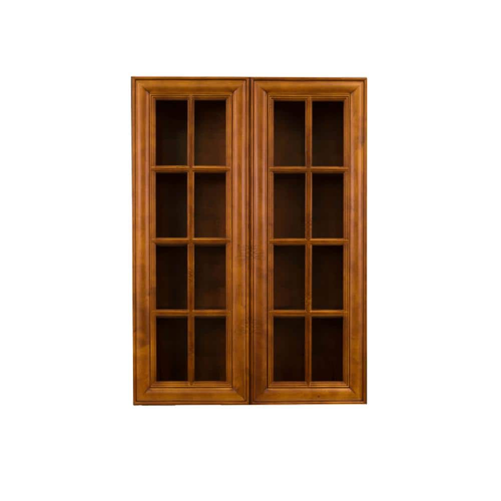 LIFEART CABINETRY Cambridge Assembled 27x42x12 in. Wall Mullion Door Cabinet with 2 Doors 3 Shelves in Chestnut