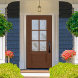 Steves & Sons Regency 36 in. x 80 in. 3/4-6-Lite Clear Glass RHOS Chestnut Stain Mahogany Fiberglass Prehung Front Door