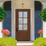 Steves & Sons Regency 36 in. x 80 in. 3/4 6-Lite Clear Glass LHOS Chestnut Stain Mahogany Fiberglass Prehung Front Door