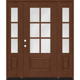 Steves & Sons Regency 64 in. x 80 in. 3/4-6 Lite Clear Glass Right-Hand Chestnut Stain Mahogany Fiberglass Prehung Front Door with Double 12 in. Sidelites
