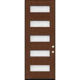 Steves & Sons Regency 36 in. x 96 in. 5-Lite Modern Frosted Glass RHIS Chestnut Stained Fiberglass Prehung Front Door
