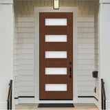 Steves & Sons Regency 36 in. x 96 in. 5-Lite Modern Frosted Glass RHIS Chestnut Stained Fiberglass Prehung Front Door
