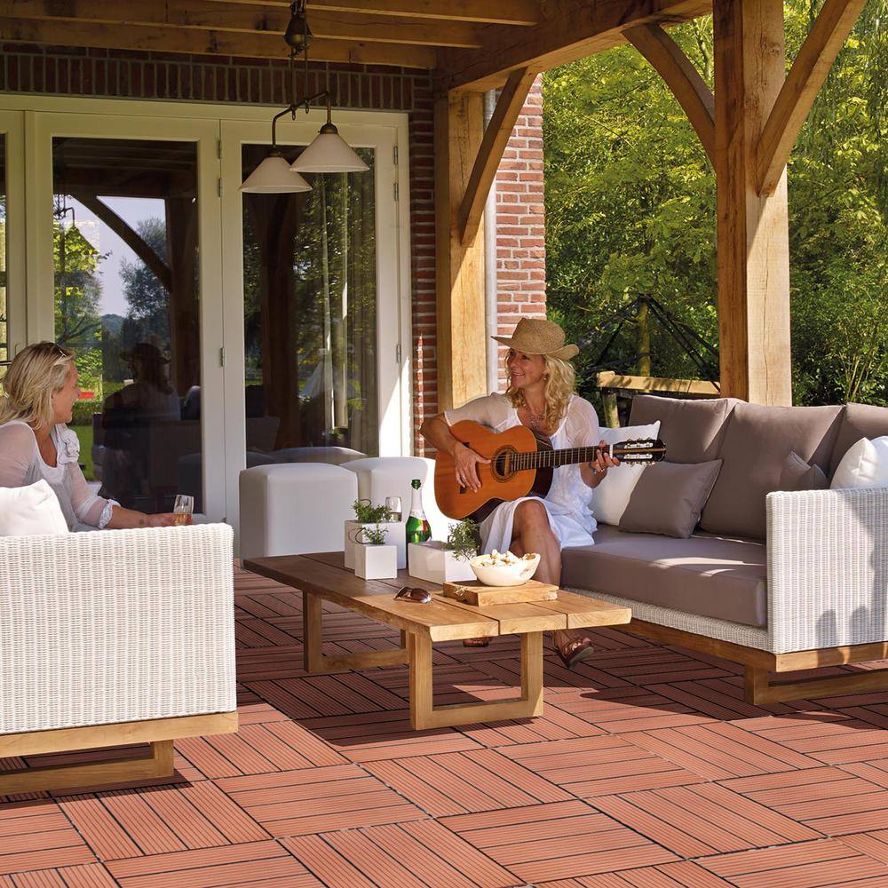 WRIGHTMASTER 0.98ft. x 0.98ft. Quick Deck Wood & Plastic Composite Interlocking Deck Tile in Chestnut (19 sq. ft. per Box)