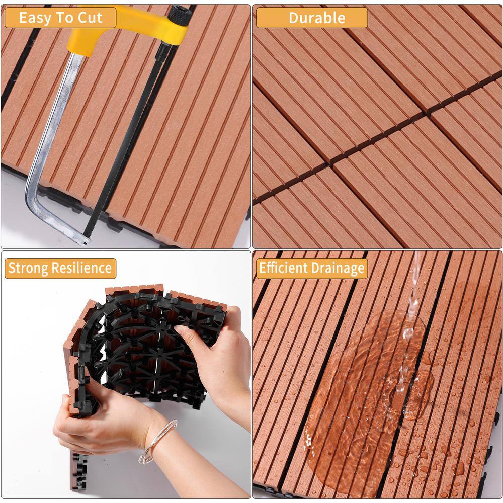 WRIGHTMASTER 0.98ft. x 0.98ft. Quick Deck Wood & Plastic Composite Interlocking Deck Tile in Chestnut (19 sq. ft. per Box)