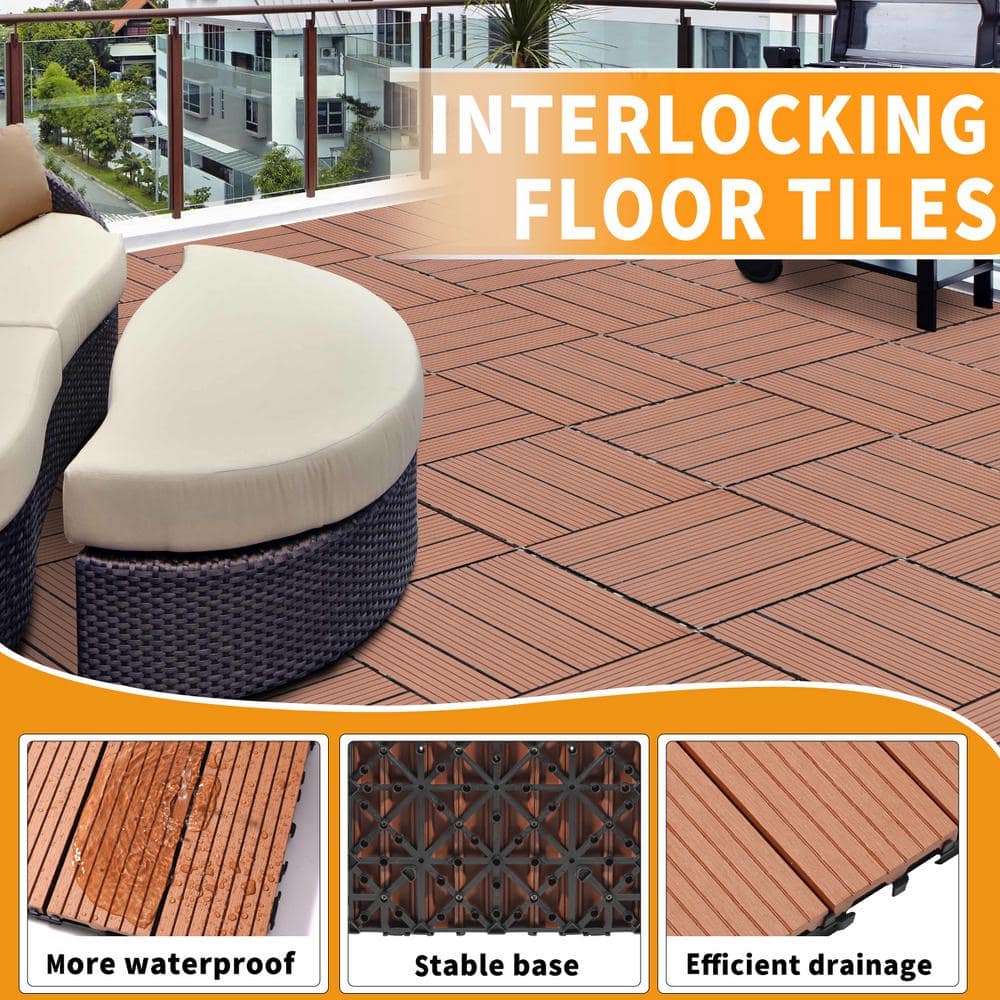 WRIGHTMASTER 0.98ft. x 0.98ft. Quick Deck Wood & Plastic Composite Interlocking Deck Tile in Chestnut (19 sq. ft. per Box)