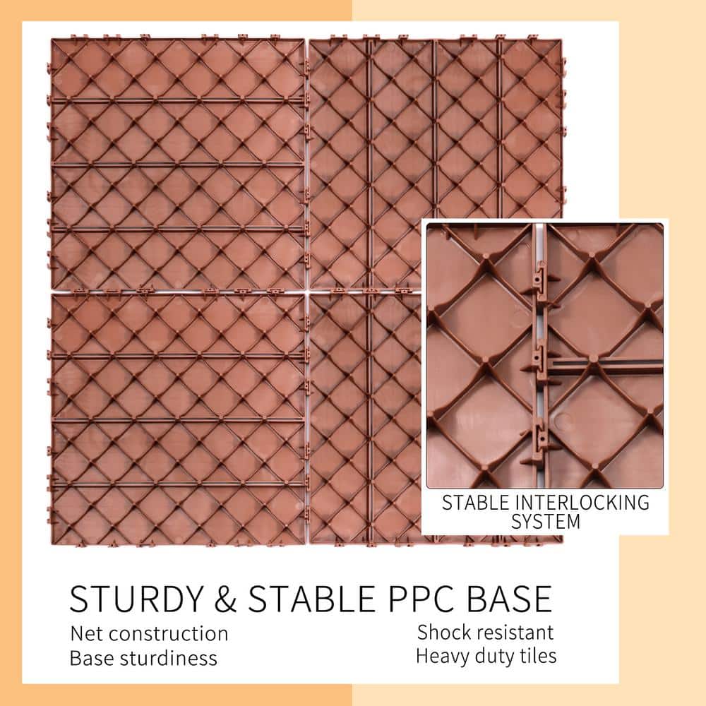 WRIGHTMASTER 0.98 ft. x 0.98 ft. Quick Deck PVC Plastic Interlocking Deck Tile in Chestnut (42 sq. ft. Per Box)