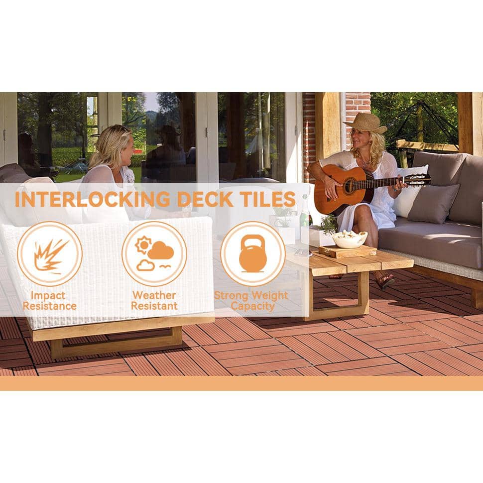 WRIGHTMASTER 0.98 ft. x 0.98 ft. Quick Deck PVC Plastic Interlocking Deck Tile in Chestnut (42 sq. ft. Per Box)