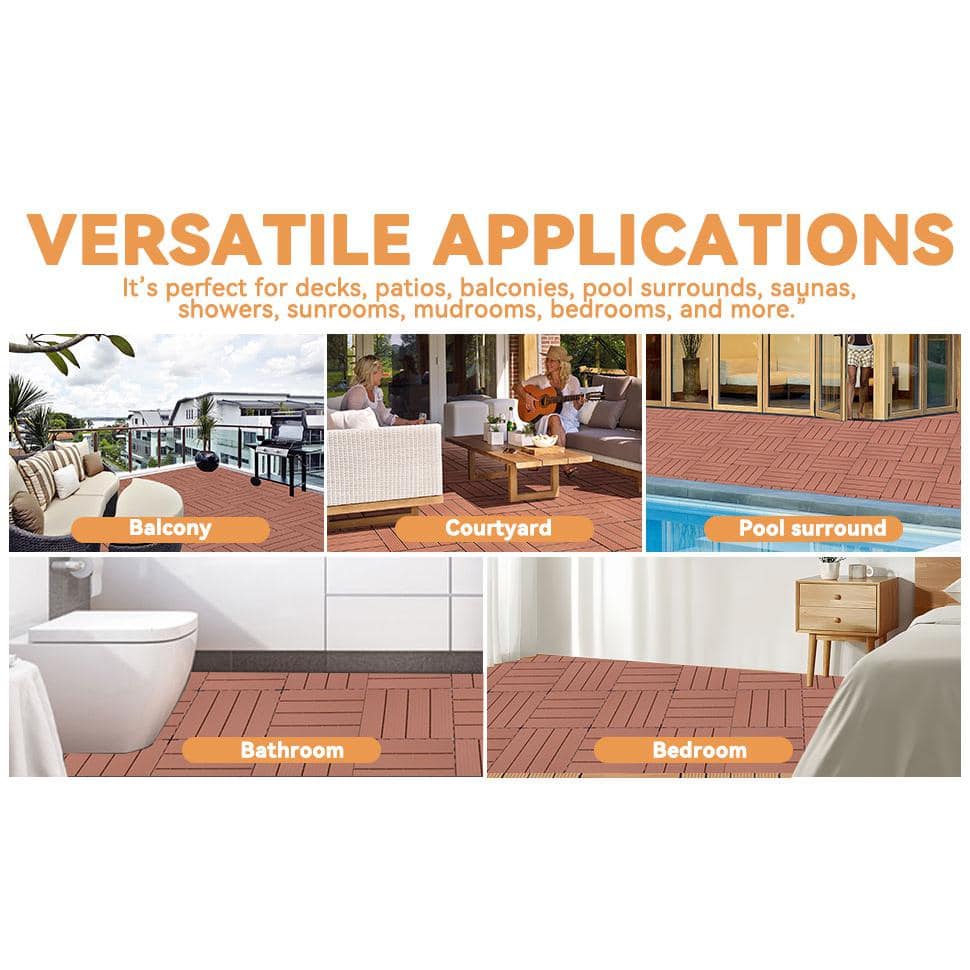 WRIGHTMASTER 0.98 ft. x 0.98 ft. Quick Deck PVC Plastic Interlocking Deck Tile in Chestnut (42 sq. ft. Per Box)