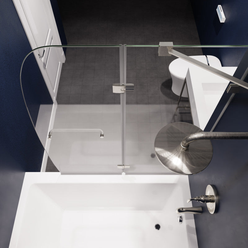 ANZZI HERALD Series 48 in. W x 58 in. H Frameless Hinged Tub Door, Brushed Nickel, with Towel Bar & Handle