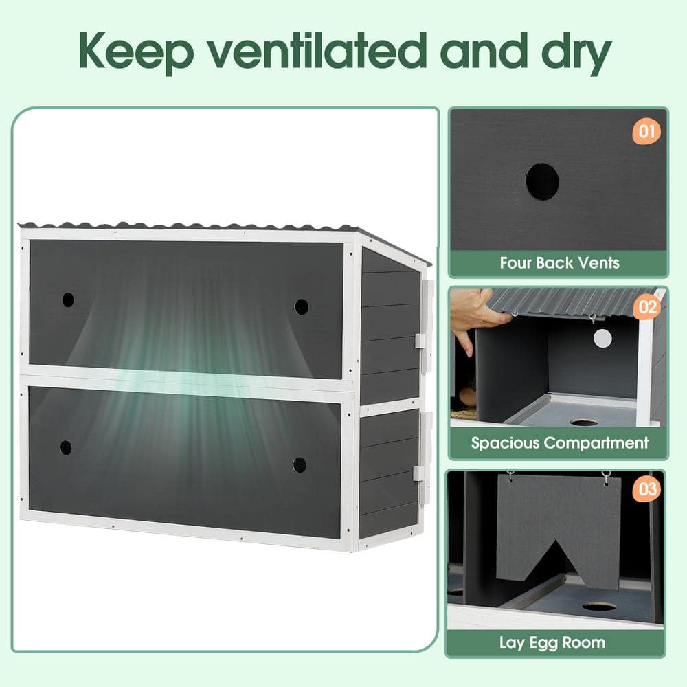 Large Wood Chicken Nesting Box for Laying Eggs with 2 Roll Out Egg Collection Drawers, 4 Vented and 8 Compartments