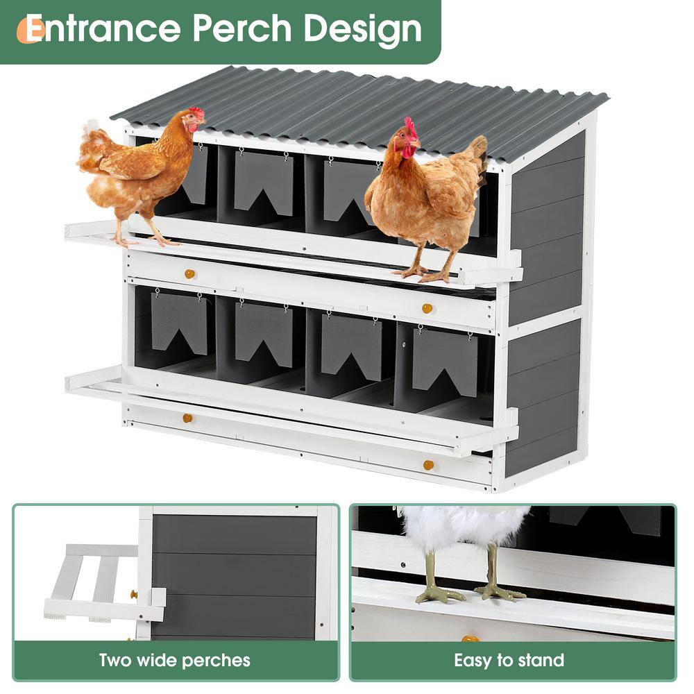 Large Wood Chicken Nesting Box for Laying Eggs with 2 Roll Out Egg Collection Drawers, 4 Vented and 8 Compartments