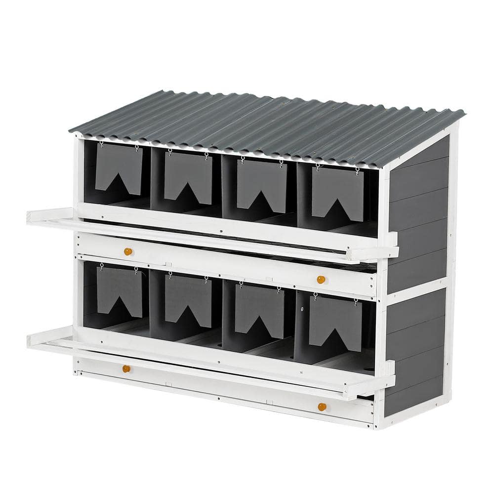 Large Wood Chicken Nesting Box for Laying Eggs with 2 Roll Out Egg Collection Drawers, 4 Vented and 8 Compartments