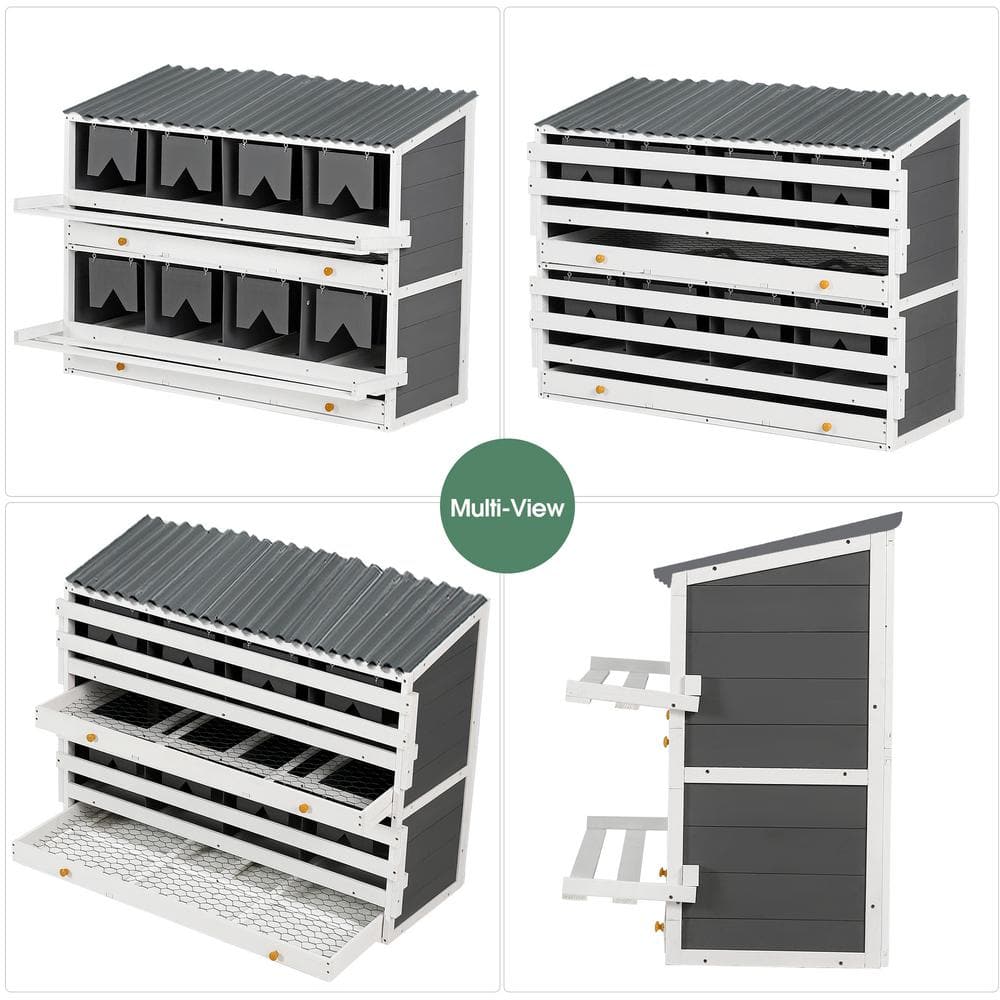 Large Wood Chicken Nesting Box for Laying Eggs with 2 Roll Out Egg Collection Drawers, 4 Vented and 8 Compartments