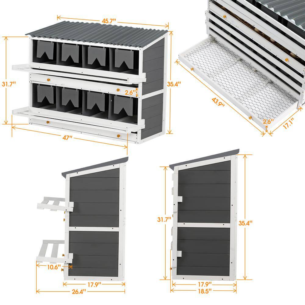 Large Wood Chicken Nesting Box for Laying Eggs with 2 Roll Out Egg Collection Drawers, 4 Vented and 8 Compartments