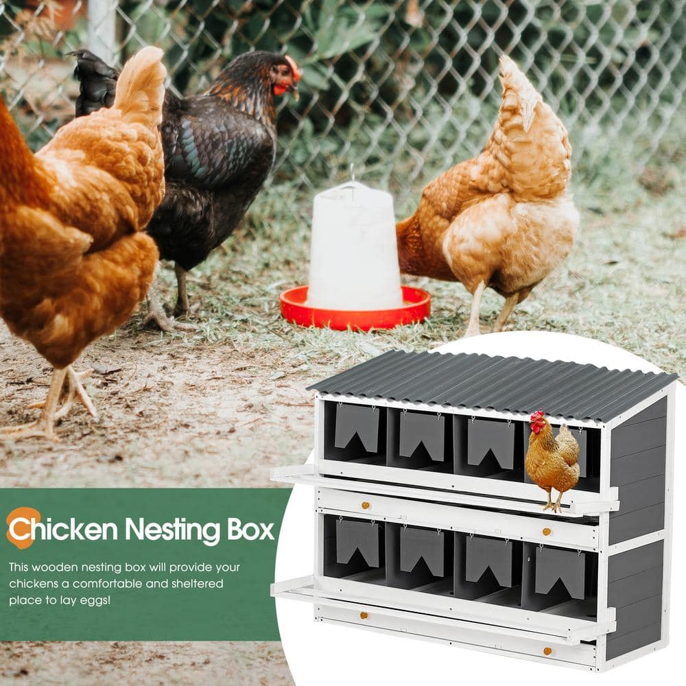 Large Wood Chicken Nesting Box for Laying Eggs with 2 Roll Out Egg Collection Drawers, 4 Vented and 8 Compartments