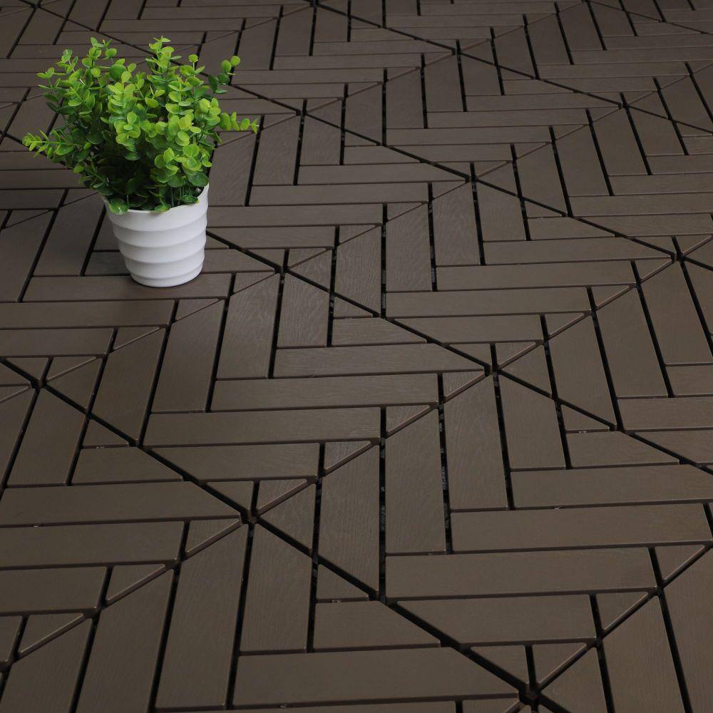 Courtyard Casual Herringbone Pattern 12 in. x 12 in. Plastic Deck Tile in Chocolate (9-Piece)