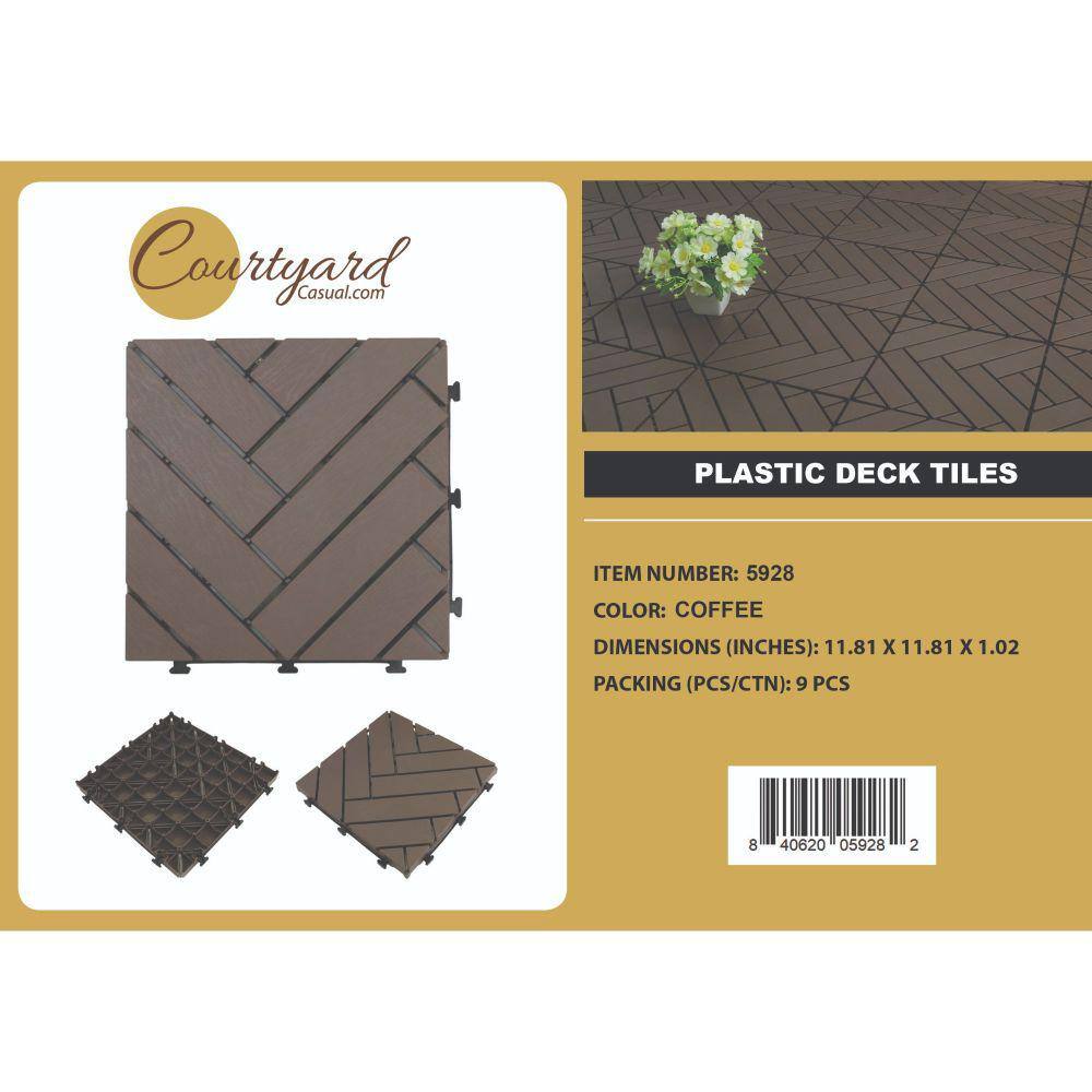 Courtyard Casual Herringbone Pattern 12 in. x 12 in. Plastic Deck Tile in Chocolate (9-Piece)