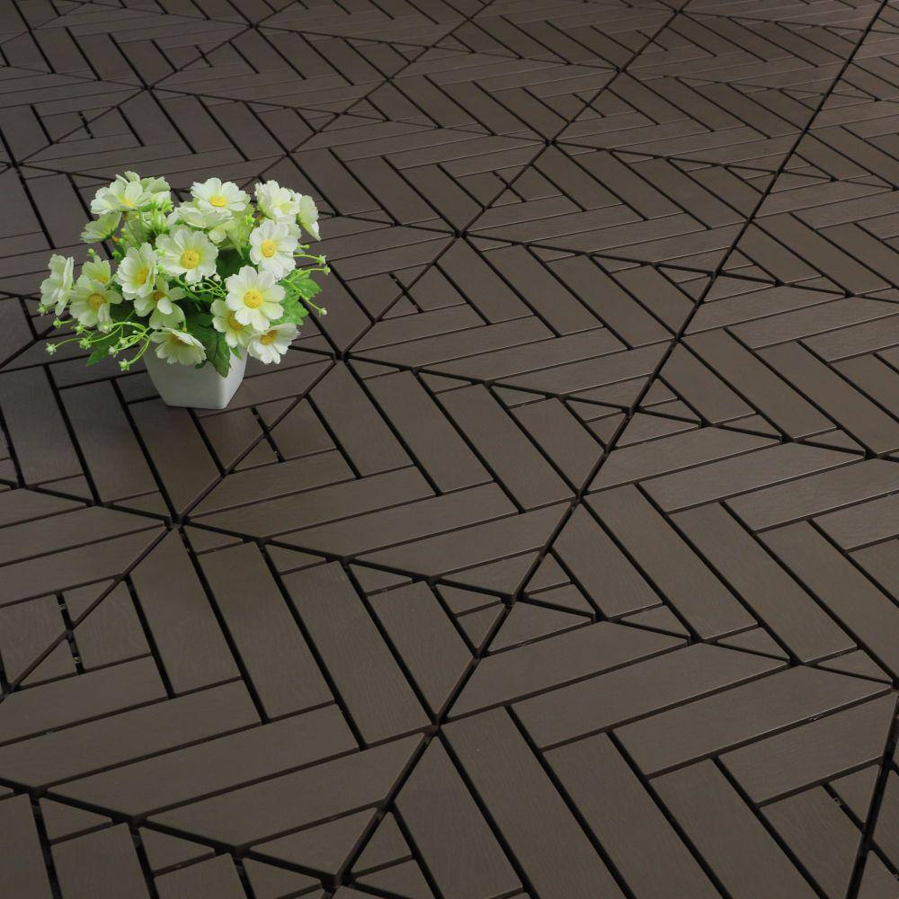 Courtyard Casual Herringbone Pattern 12 in. x 12 in. Plastic Deck Tile in Chocolate (9-Piece)