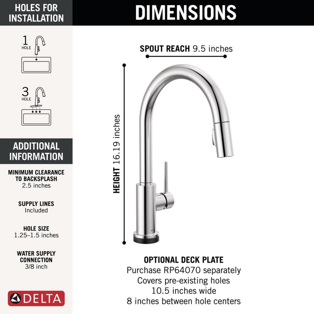Delta Trinsic Touch2O Single-Handle Pull-Down Kitchen Faucet, Deck Mount, Chrome, 16.19 in Height