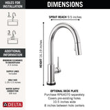 Delta Trinsic Touch2O Single-Handle Pull-Down Kitchen Faucet, Deck Mount, Chrome, 16.19 in Height