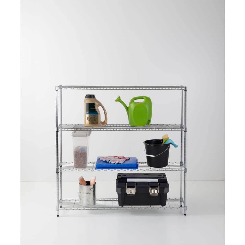 Steel 48 in. W x 48 in. H x 10 in. D 4-Tier Narrow Wide Garage Storage Shelving Unit, Chrome