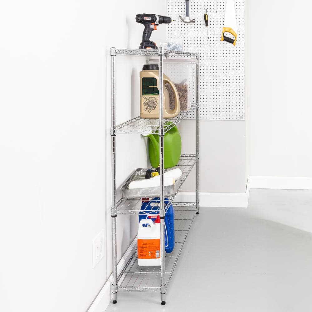 Steel 48 in. W x 48 in. H x 10 in. D 4-Tier Narrow Wide Garage Storage Shelving Unit, Chrome