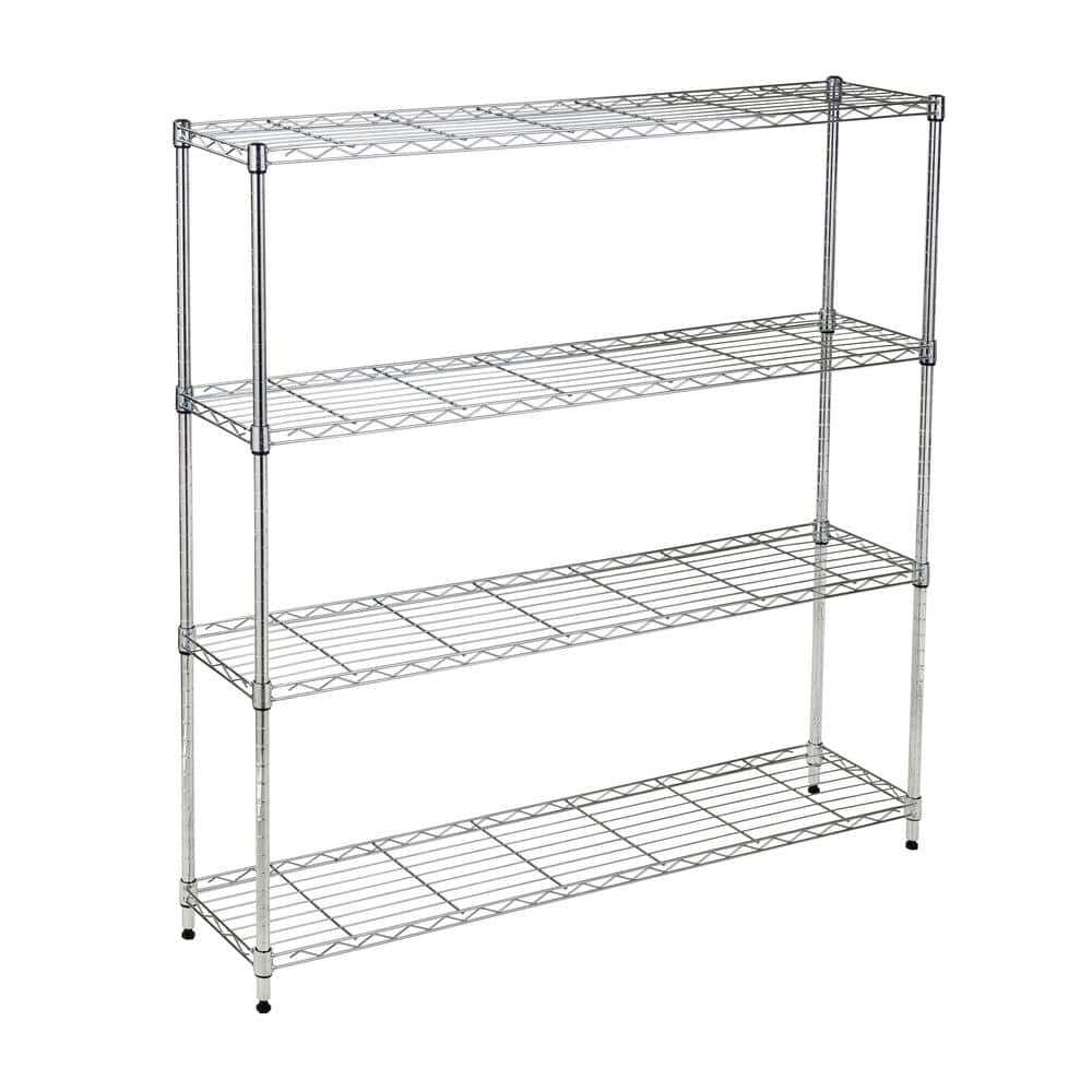 Steel 48 in. W x 48 in. H x 10 in. D 4-Tier Narrow Wide Garage Storage Shelving Unit, Chrome