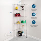 Honey Can Do Steel 20 in. W x 72 in. H x 10 in. D 6-Tier L Corner Space Saving Garage Storage Shelving Unit, Chrome