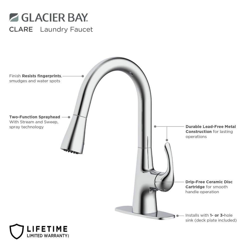 Glacier Bay Clare Single Handle Pull Down Utility Faucet in Chrome