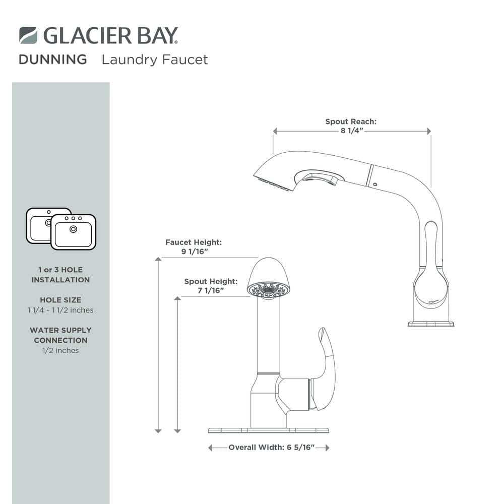 Glacier Bay Dunning Single-Handle Pull-Out Laundry Utility Faucet in Chrome