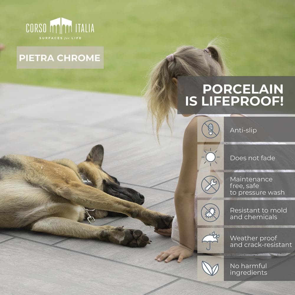 Pietra Chrome Concrete-Look Porcelain Paver Sample, 6 in. x 6 in. x 0.75 in.