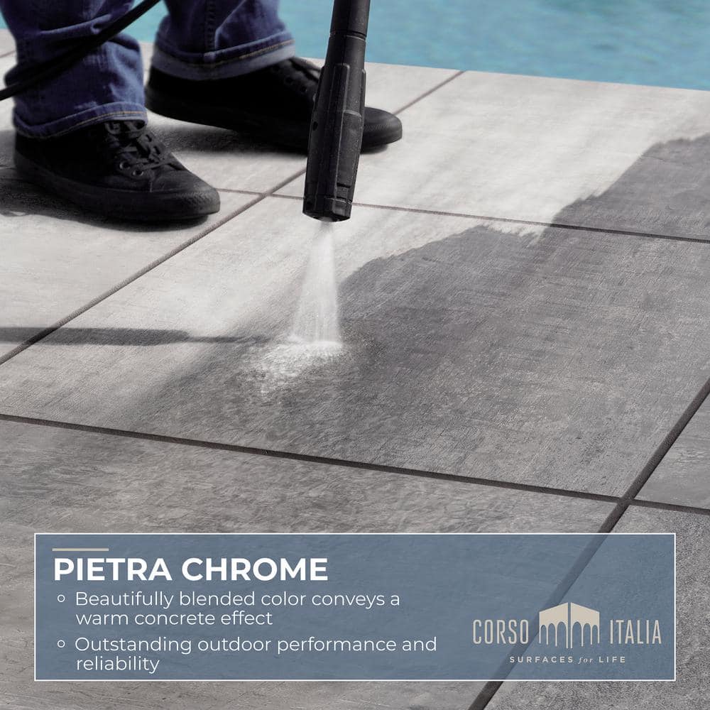 Pietra Chrome 24 in. x 24 in. x 0.75 in. Concrete-Look Porcelain Paver for Outdoor Spaces