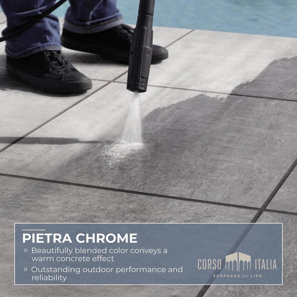 Pietra Chrome 24 in. x 48 in. x 0.75 in. Concrete-Look Porcelain Paver