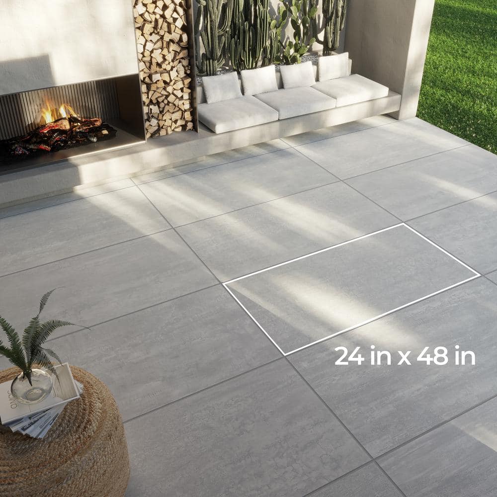 Pietra Chrome 24 in. x 48 in. x 0.75 in. Concrete-Look Porcelain Paver