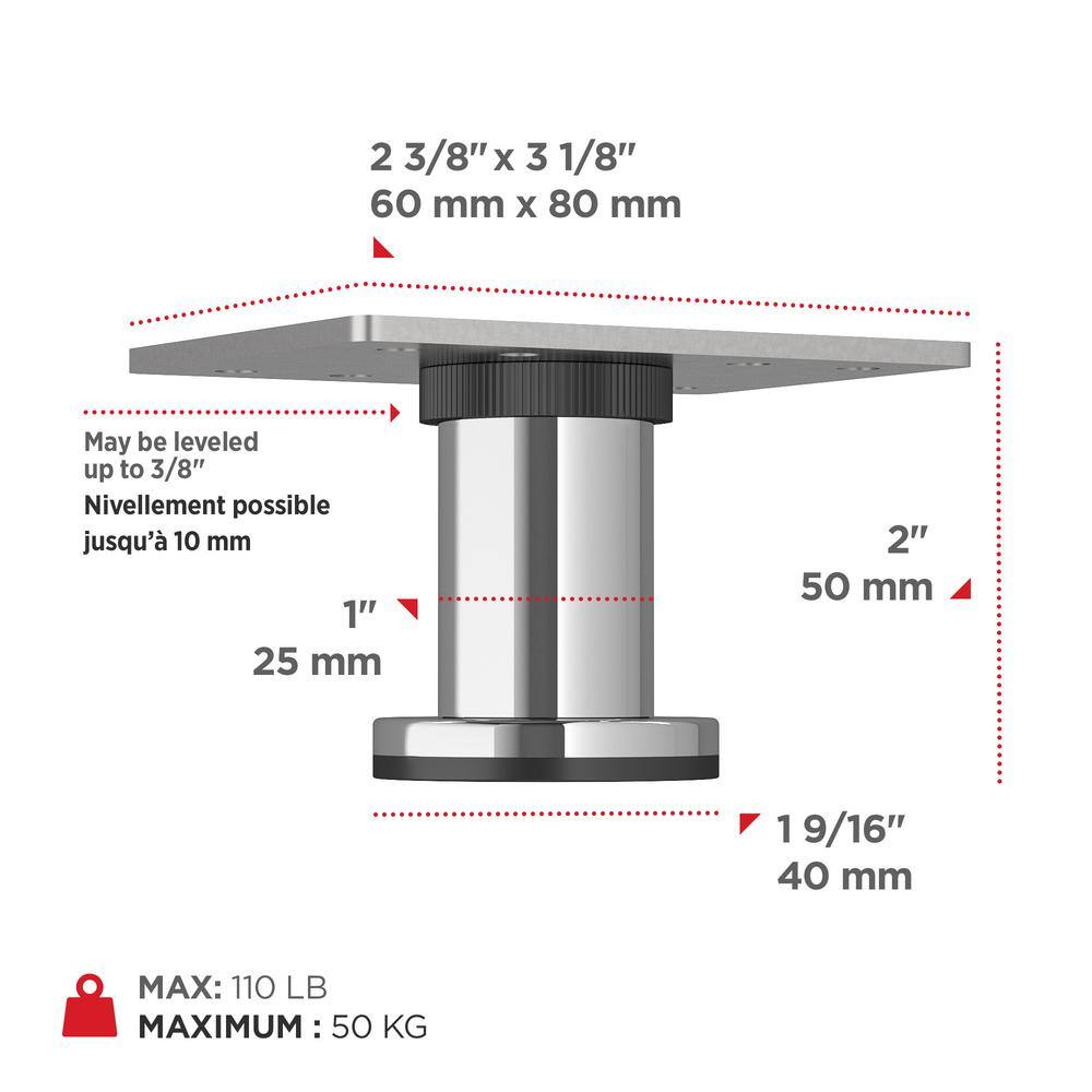 Richelieu 1-31/32 in. Chrome Round Furniture Leg with Leveling Glide