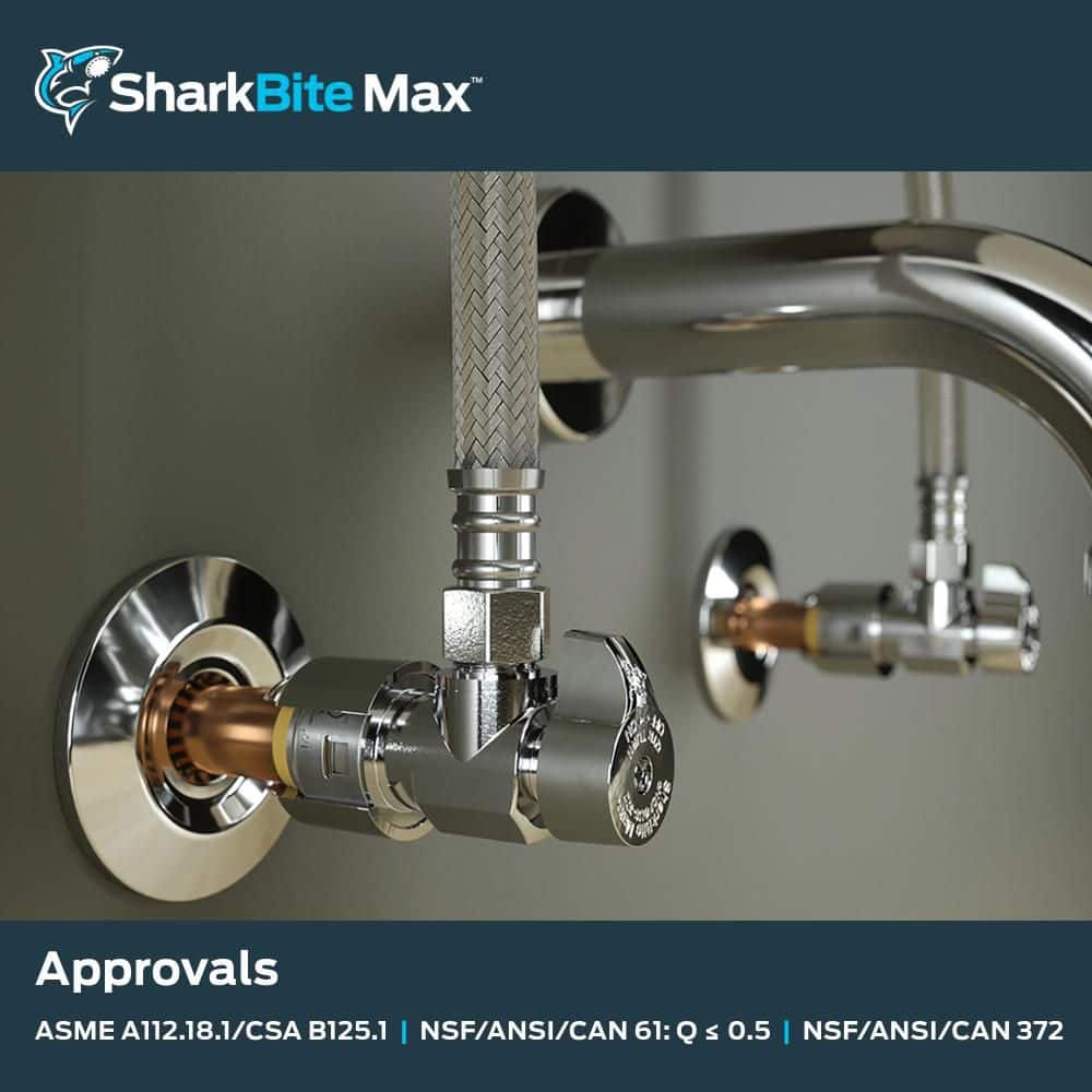 SharkBite 1/2 in. Push-to-Connect x 3/8 in. O.D. Compression Chrome-Plated Brass Quarter-Turn Angle Stop Valve