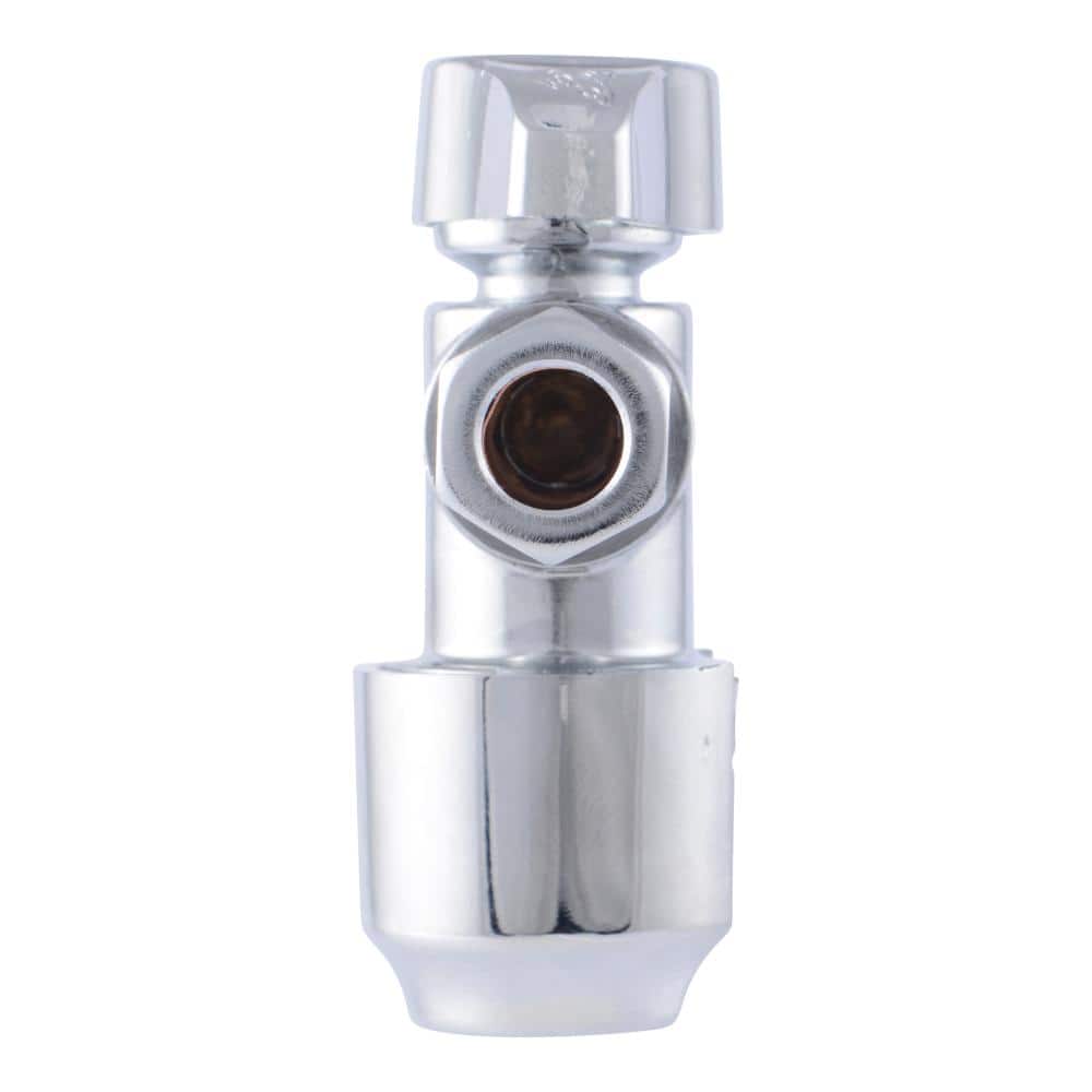 SharkBite 1/2 in. Push-to-Connect x 3/8 in. O.D. Compression Chrome-Plated Brass Quarter-Turn Angle Stop Valve