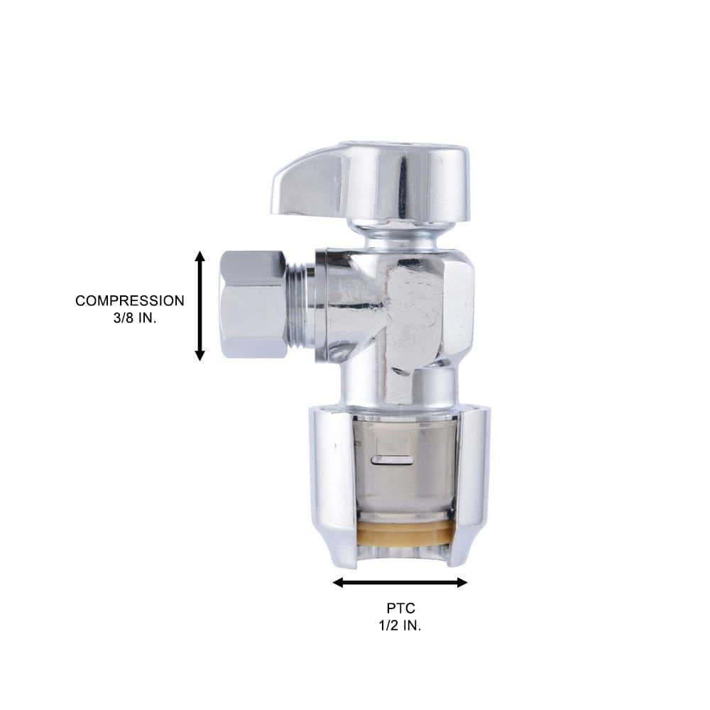 SharkBite 1/2 in. Push-to-Connect x 3/8 in. O.D. Compression Chrome-Plated Brass Quarter-Turn Angle Stop Valve