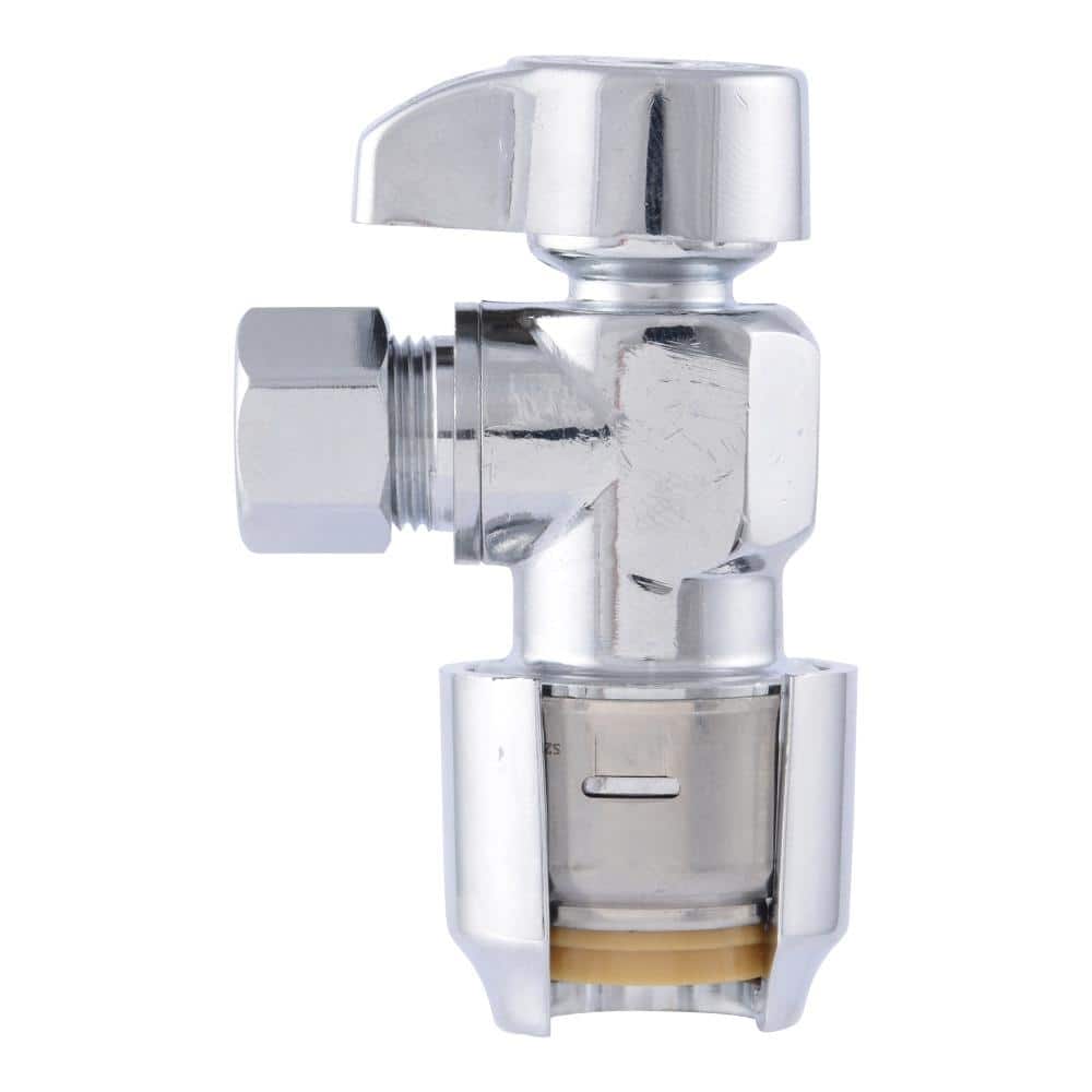 SharkBite 1/2 in. Push-to-Connect x 3/8 in. O.D. Compression Chrome-Plated Brass Quarter-Turn Angle Stop Valve