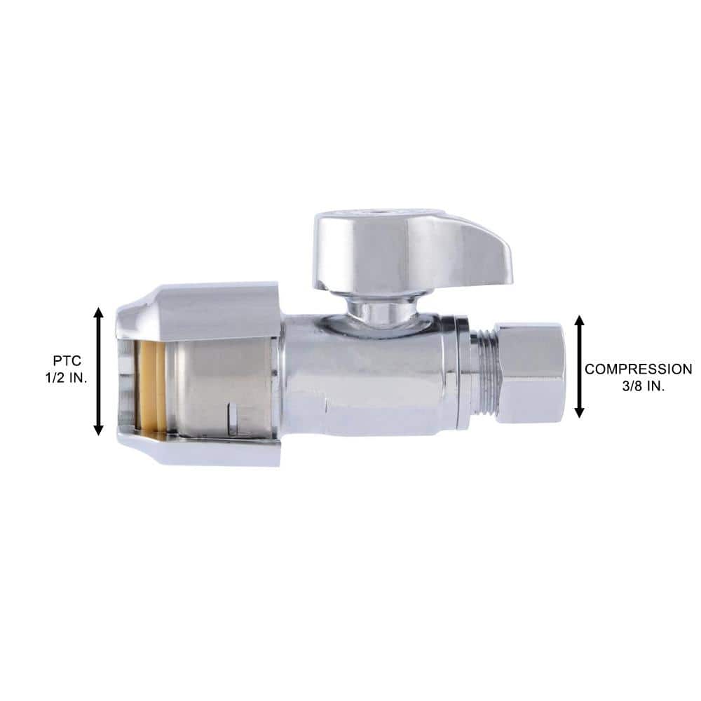 SharkBite 1/2 in. Push-to-Connect x 3/8 in. O.D. Compression Chrome-Plated Brass Quarter-Turn Straight Stop Valve